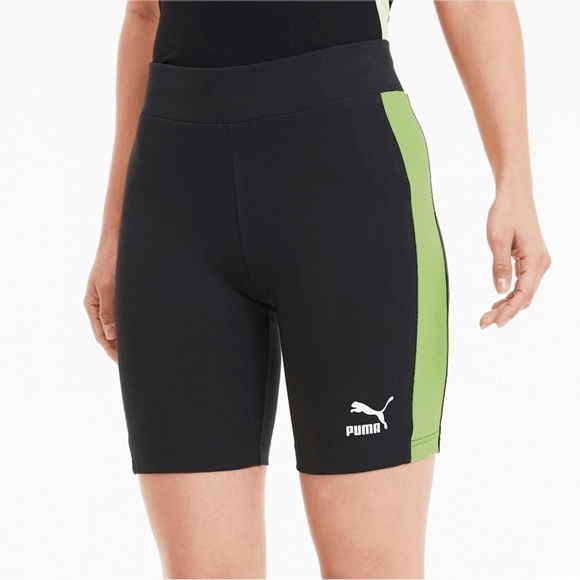 Puma Classics Biker Shorts 7" White Stripe Black High Rise Waisted Size XS - Picture 1 of 11